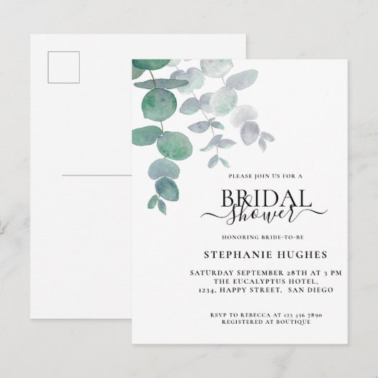 Eucalyptus Greenery Bridal Shower Uitnodiging Briefkaart (Voorkant / Achterkant)