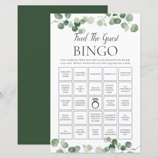 Eucalyptus Greenery Bridal vindt de Gast Bingo (Voorkant / Achterkant)