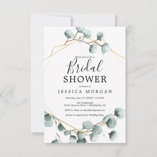 Eucalyptus Greenery Bruids Douche Uitnodiging Kaar (Voorkant)