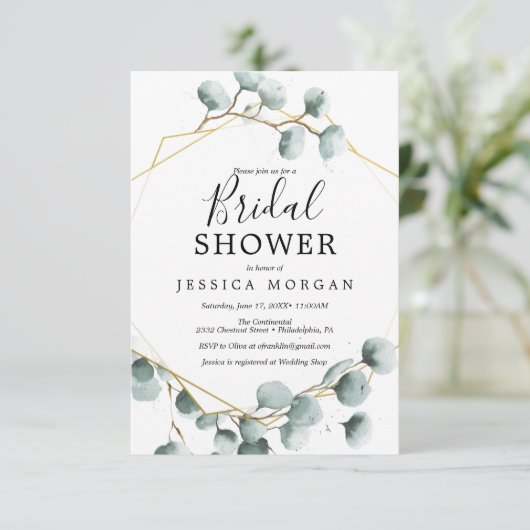 Eucalyptus Greenery Bruids Douche Uitnodiging Kaar (Staand voorkant)