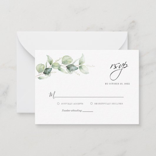 Eucalyptus Greenery Budget Mariage carte RSVP (Devant)
