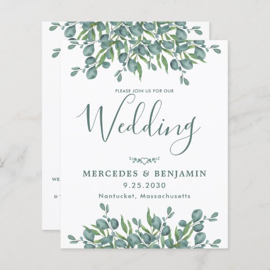 Eucalyptus Greenery Budget QR Code Wedding Uitnodi (Voorkant / Achterkant)