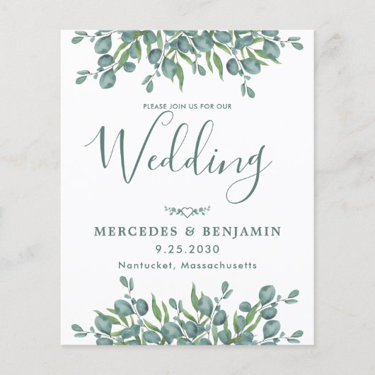 Eucalyptus Greenery Budget QR Code Wedding Uitnodi (Voorkant)
