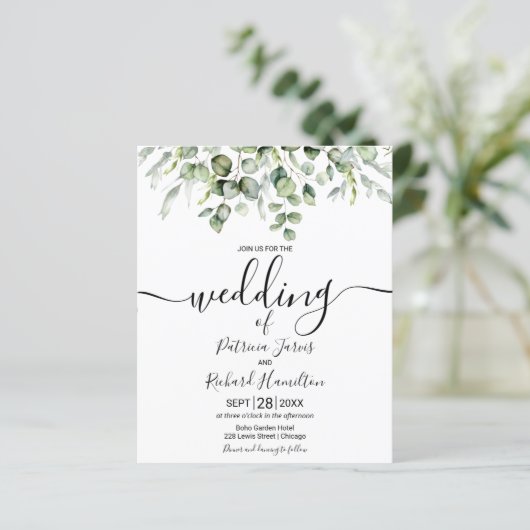 Eucalyptus Greenery Budget Wedding Invitations (Staand voorkant)