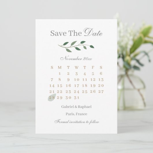 Eucalyptus Greenery Calendar bewaart de datum van  Kaart (Staand voorkant)