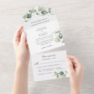 Eucalyptus Greenery Chic Botanical Wedding All In One Uitnodiging