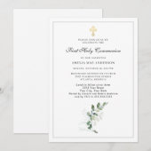 Eucalyptus Greenery Cross First Heilige Communie Kaart (Voorkant / Achterkant)