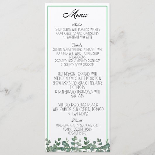 Eucalyptus Greenery Elegant Botanisch Boho Menu (Voorkant)