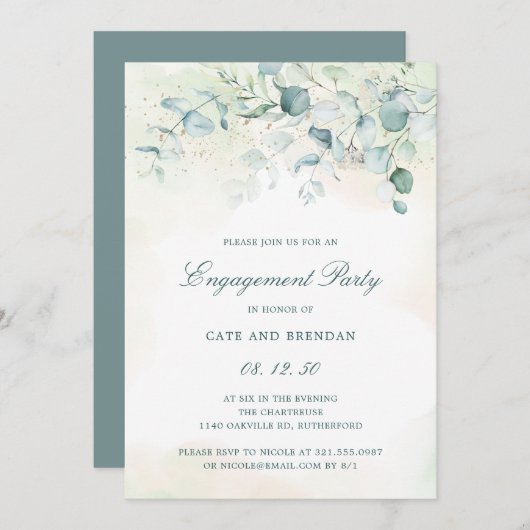 Eucalyptus Greenery Elegant Engagement Kaart (Voorkant / Achterkant)