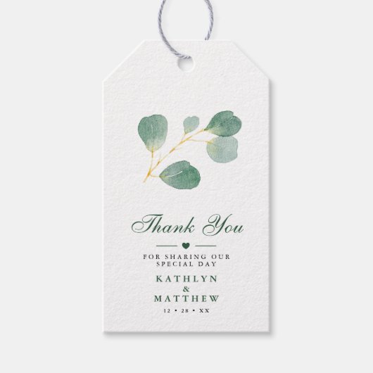 Eucalyptus Greenery Elegant Wedding Bedankt Cadeaulabel (Voorkant)