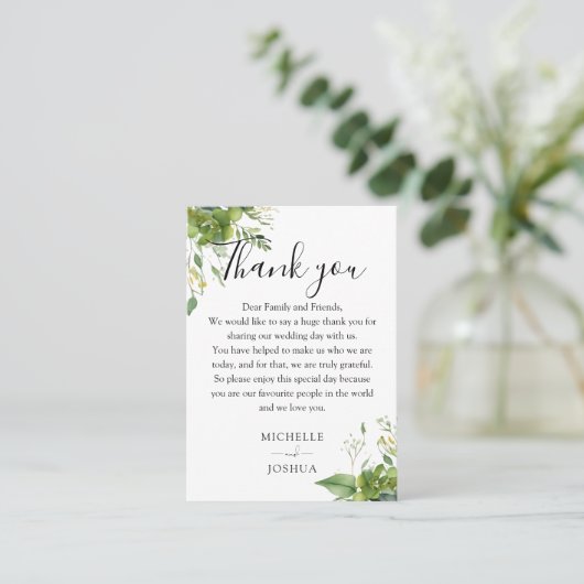 Eucalyptus Greenery Elegant Wedding Bedankt Plaatskaartje (Staand voorkant)