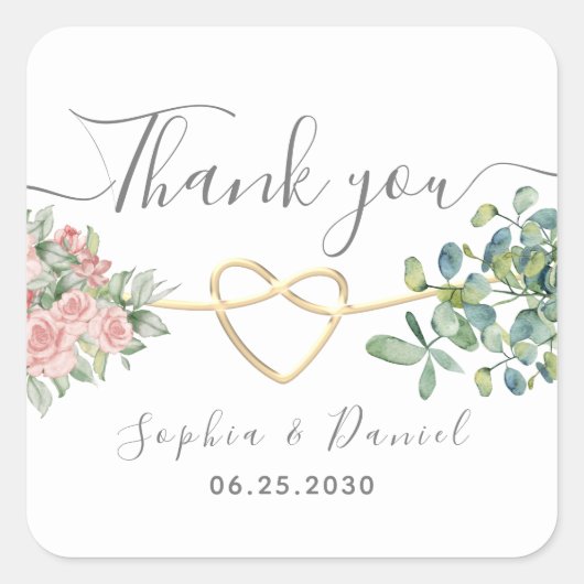 Eucalyptus Greenery Elegant Wedding Bedankt Vierkante Sticker (Voorkant)