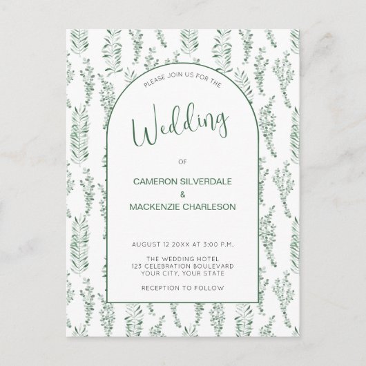 Eucalyptus Greenery Elegant Wedding Invitation Briefkaart (Voorkant)