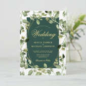 Eucalyptus greenery emerald green gold bruiloft kaart (Staand voorkant)