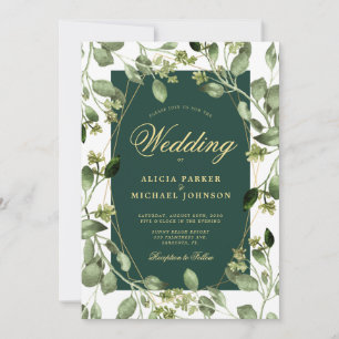 Eucalyptus greenery emerald green gold bruiloft kaart