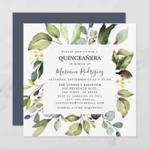 Eucalyptus & Greenery Enchanted Forest Quinceañera Kaart