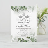Eucalyptus Greenery First Heilige Communie Kaart (Staand voorkant)
