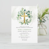 Eucalyptus Greenery First Heilige Communie Kaart (Staand voorkant)