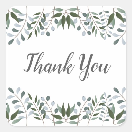 Eucalyptus Greenery Floral Hartelijk dank Vierkante Sticker (Voorkant)