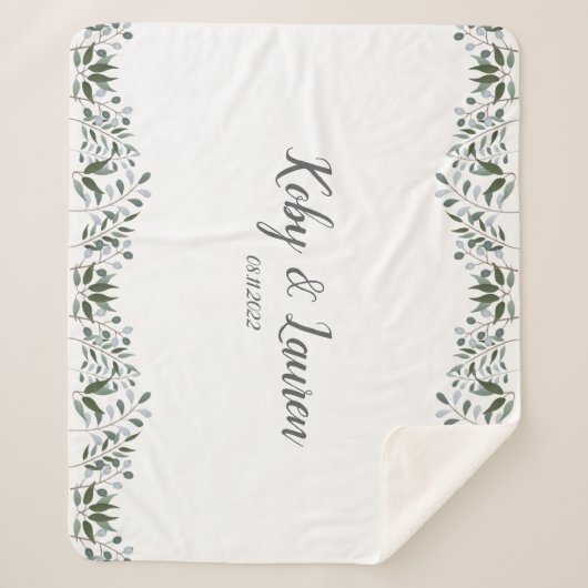 Eucalyptus Greenery Floral Jubileum Datum Sherpa Deken (Voorkant)