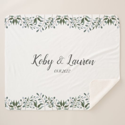 Eucalyptus Greenery Floral Jubileum Datum Sherpa Deken (Voorkant (horizontaal))