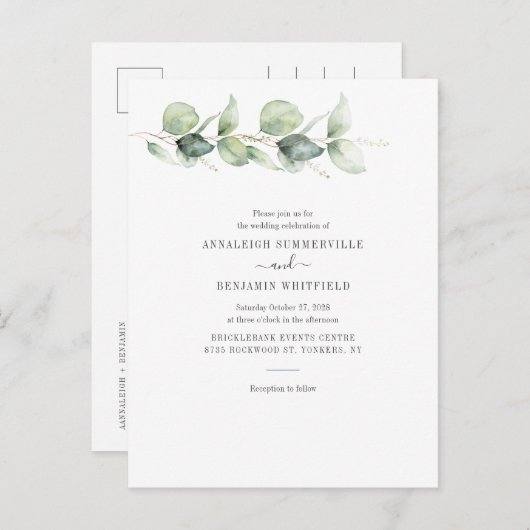Eucalyptus Greenery Foliage Botanical Wedding Uitnodiging Briefkaart (Voorkant / Achterkant)