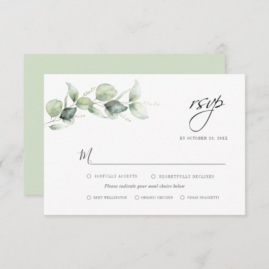 Eucalyptus Greenery Foliage Minimalist Weddenschap RSVP Kaartje (Voorkant / Achterkant)