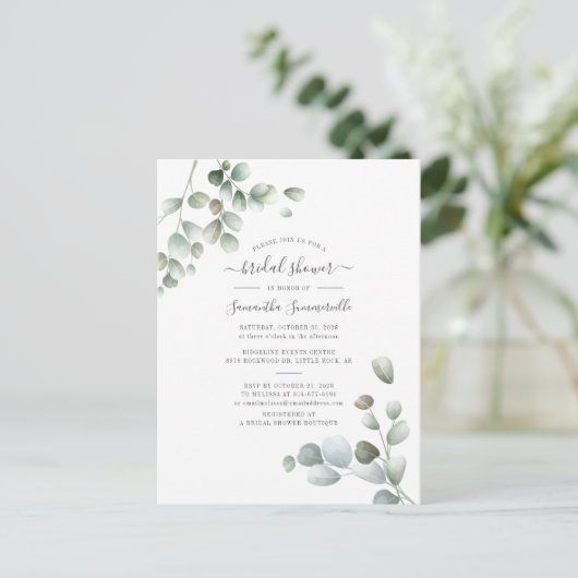 Eucalyptus Greenery Foliage Script Vrijgezellenfee Uitnodiging Briefkaart (Staand voorkant)