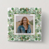 Eucalyptus Greenery Foto Memorial Funeral Vierkante Button 5,1 Cm (Voorkant)