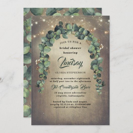 Eucalyptus Greenery Garland Rustiek Vrijgezellenfe Kaart (Voorkant / Achterkant)