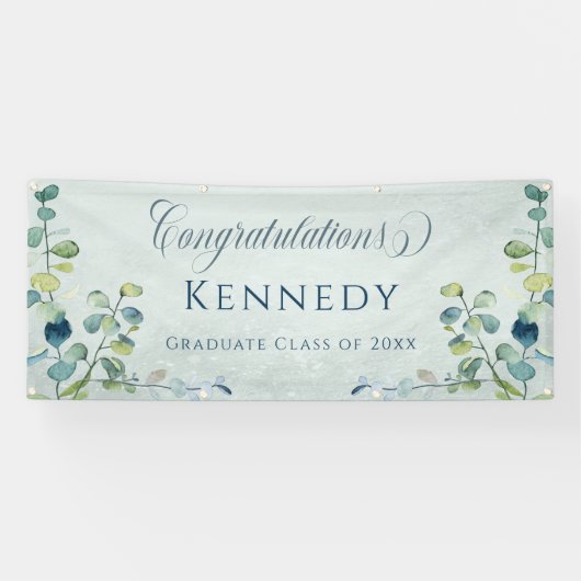 Eucalyptus Greenery Gefeliciteerd Afstuderen Spandoek (Horizontaal)