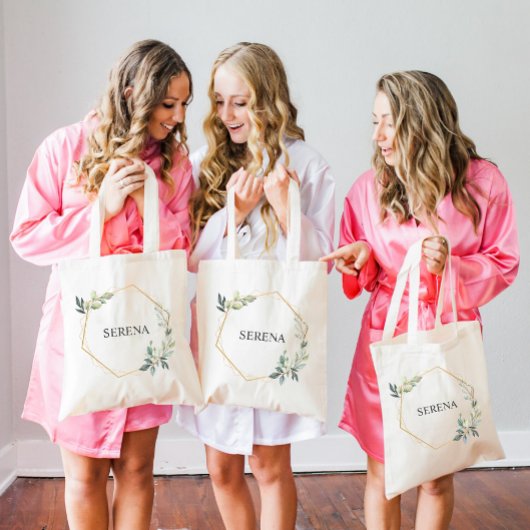 Eucalyptus Greenery Geometric Bridesmaid Name Tote Bag