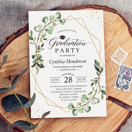 Eucalyptus Greenery Geometric Graduy Party Kaart