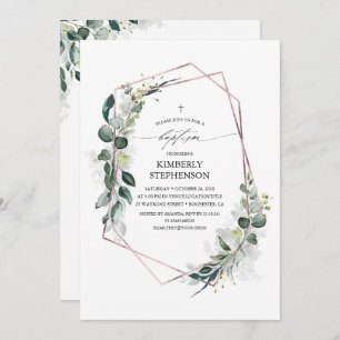 Eucalyptus Greenery Geometric Roos Gold Baptisme Kaart