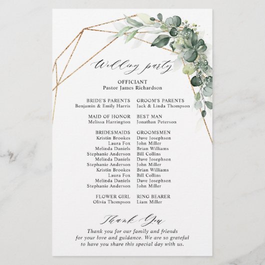 Eucalyptus Greenery Geometric Wedding Programme (Achterkant)