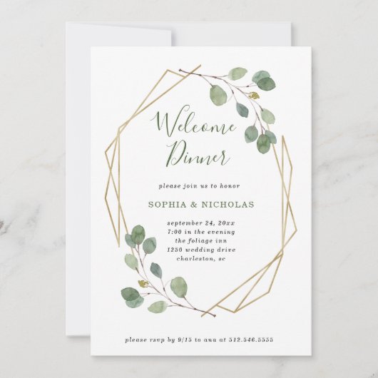 Eucalyptus Greenery | Geometrisch welkomstdiner Kaart (Voorkant)