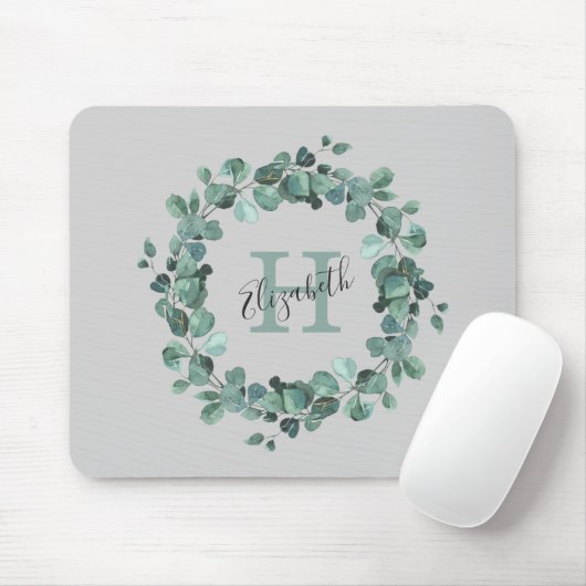 Eucalyptus Greenery Gepersonaliseerd Monogram Muismat (Met muis)