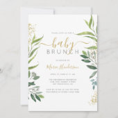 Eucalyptus Greenery & Gold Baby shower Brunch Kaart (Voorkant)