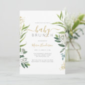 Eucalyptus Greenery & Gold Baby shower Brunch Kaart (Staand voorkant)