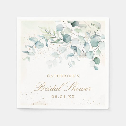 Eucalyptus Greenery Gold Elegant Vrijgezellenfeest Servet (Voorkant)