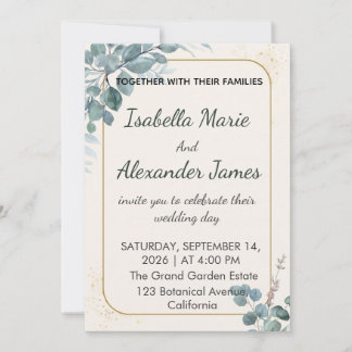 Eucalyptus Greenery Gold Foil Minimalist Wedding I Kaart
