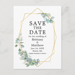 Eucalyptus Greenery Gold Geo Lijst Bewaar de datum Briefkaart