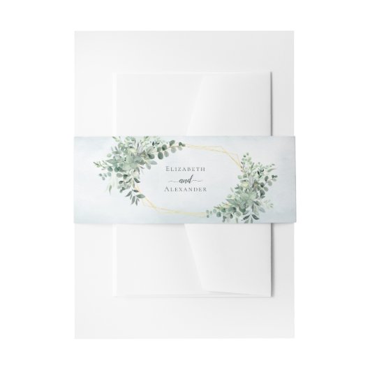 Eucalyptus Greenery Gold Geometric Wedding Uitnodigingen Wikkel (Voorkant Voorbeeld)