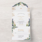 Eucalyptus greenery gold glitter bruiloft all in one uitnodiging (Binnen)