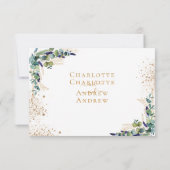 Eucalyptus greenery gold glitter bruiloft RSVP kaartje (Achterkant)