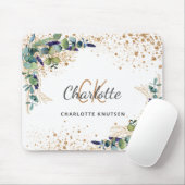 Eucalyptus greenery gold glitter monogram naam muismat (Met muis)