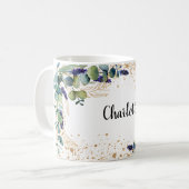 Eucalyptus greenery gold glitter name script koffiemok (Voorkant links)