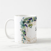 Eucalyptus greenery gold glitter name script koffiemok (Links)