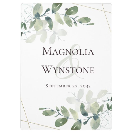 Eucalyptus Greenery Gold Glitter Weddenschap Monog Klembord (Achterkant)