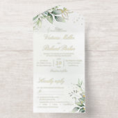 Eucalyptus Greenery Gold Leaves Botanical Wedding All In One Uitnodiging (Binnenkant)